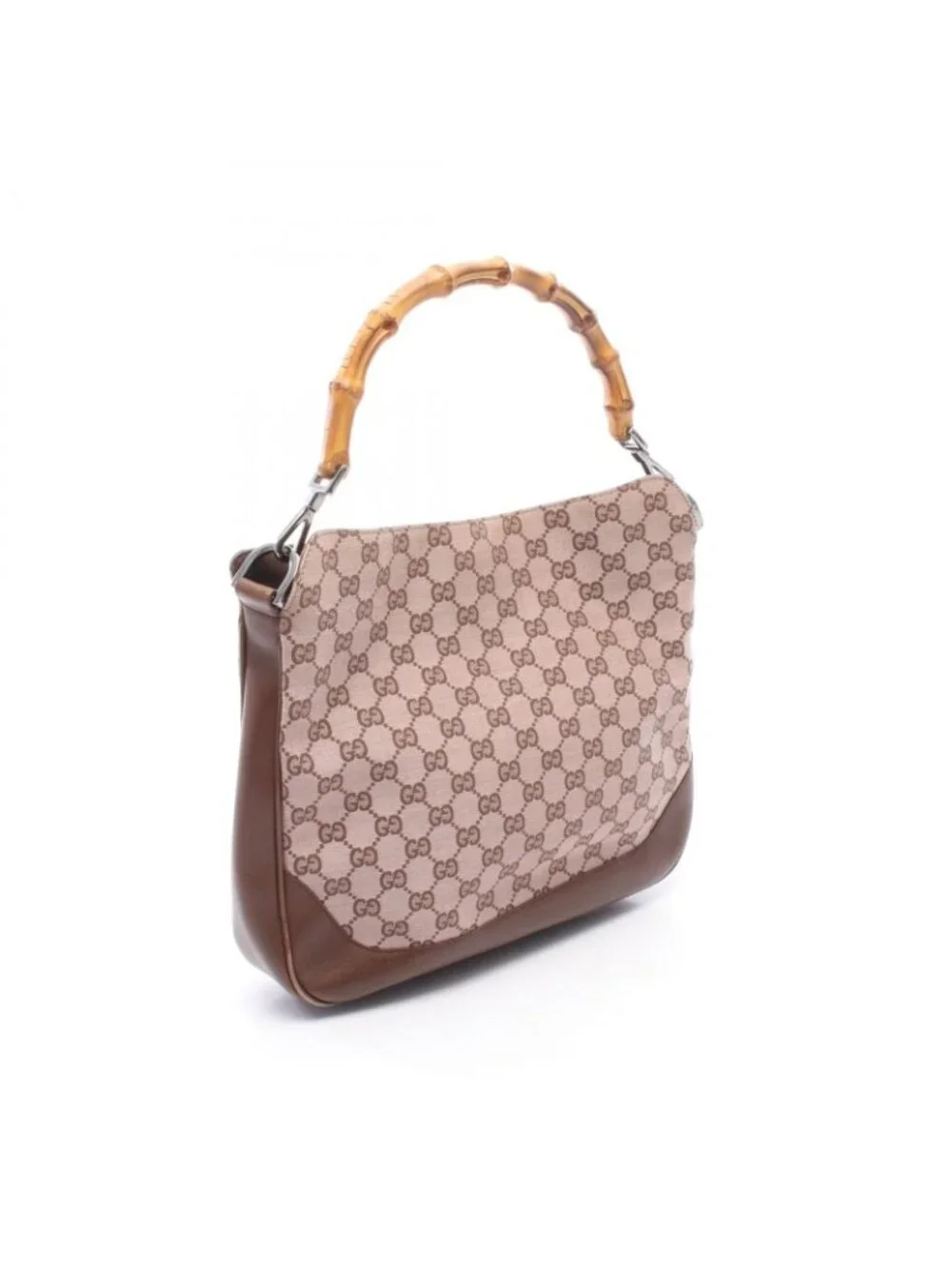 Gucci Handbag Bamboo 2-Way 001 Brown Canvas Leather Shoulder